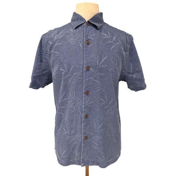 Tommy Bahama Mens Blue Textured Leaf Print Short Sleeve Button-Up Shirt - Picture 1 of 12